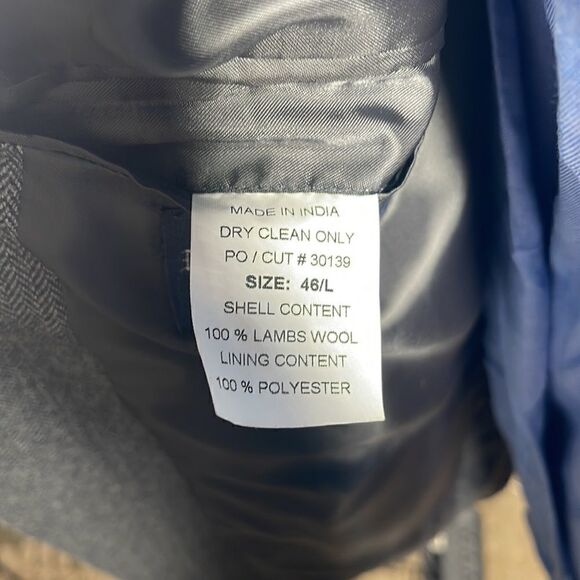 New England Sport Coat Mens 46L Gray Herringbone Lambswool Two Button Blazer - Picture 7 of 12